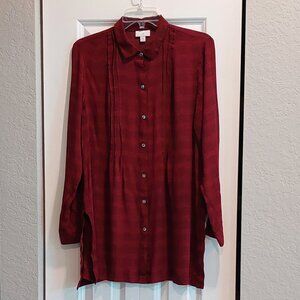 J.Jill Red & Black Houndstooth Long Sleeve Button Down Blouse Women's Size M